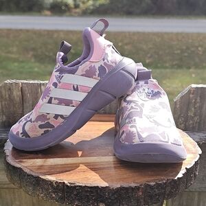 Adidas Monofit Slip-On Shoes in the "Wonder Orchid Dinosaur" colorway.